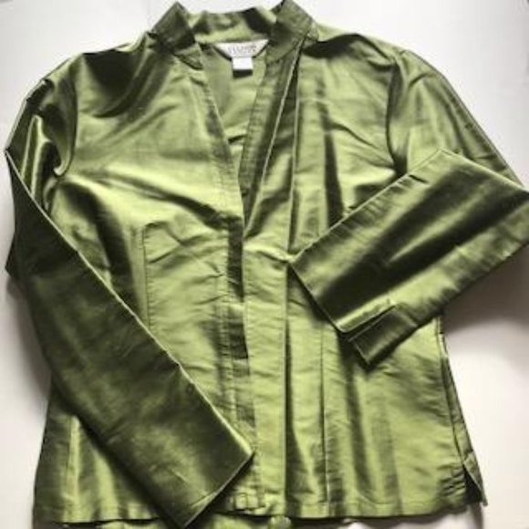 Allison Taylor Tops - Allison Taylor, Size Large, Sage Green, Long Sleeve, Dupioni Silk Blouse